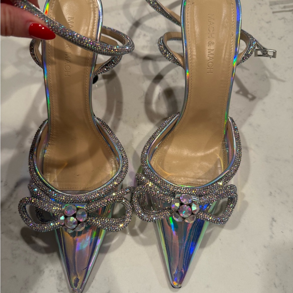 MACH & MACH Iridescent Silver Heels